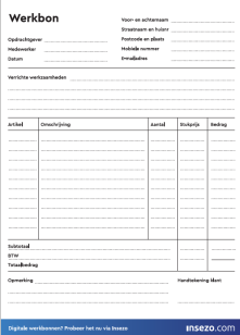 Papieren werkbon Papieren werkbon